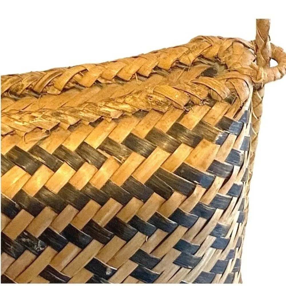 Vtg Philippine Tribal Double Weave Basket Lidded Shoulder Bag Tiruray Ifugao Art